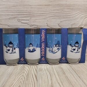 Hidden Valley Cambridge Pottery Snowman Tumblers Drinkware 16 oz Glass Set of 4‎